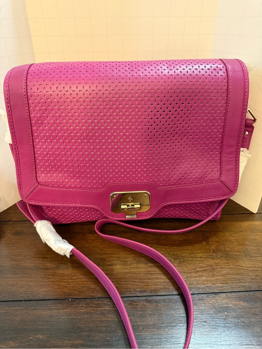 Cole Haan Hot Pink (Beet) Jenna Perforated Leather Shoulder Bag NWT
